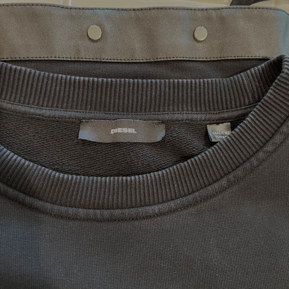 Diesel Convertible Black Sweatshirt with Faux Leather Trim and Silver Snaps - Picture 9 of 12